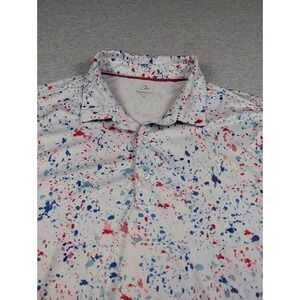 Obla Performance Golf Polo Shirt Mens XL White Red Blue Paint Splatter Stretch